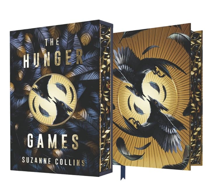 Official 2026 The Hunger Games Collector's Edition, with its feather-patterned slipcase, gold cover and ribbon bookmark