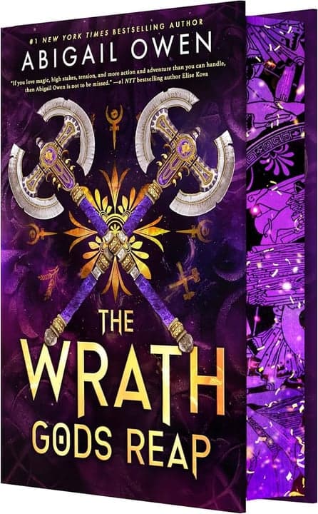 Official The Wrath Gods Reap hardcover by Abigail Owen, with purple artwork and crossed axes